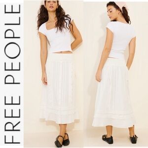 NWOT Free People Whitney Lace Trim MIDI Skirt xs
